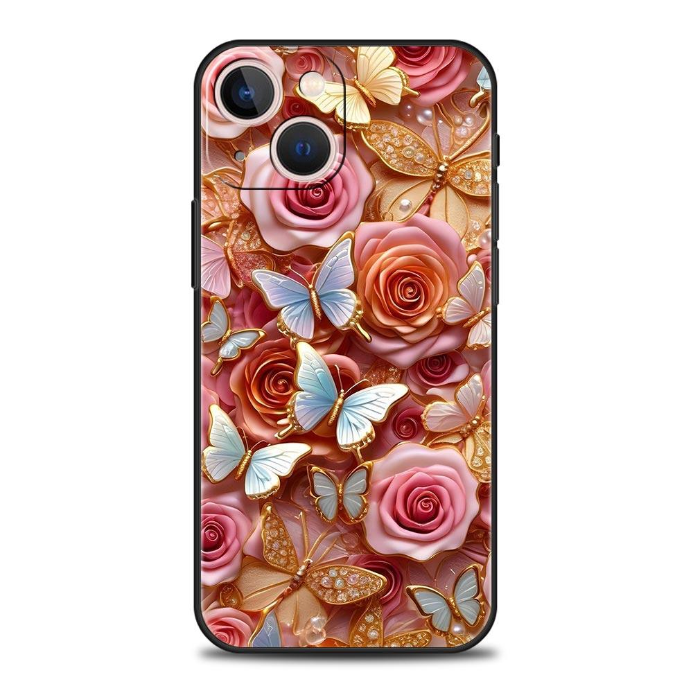 Fashionable Butterfly Flower Pattern Phone Case Cover for iPhone 17 16 15 14 13 12 11 Pro Max 17 Air Plus Soft TPU Shell Fundas