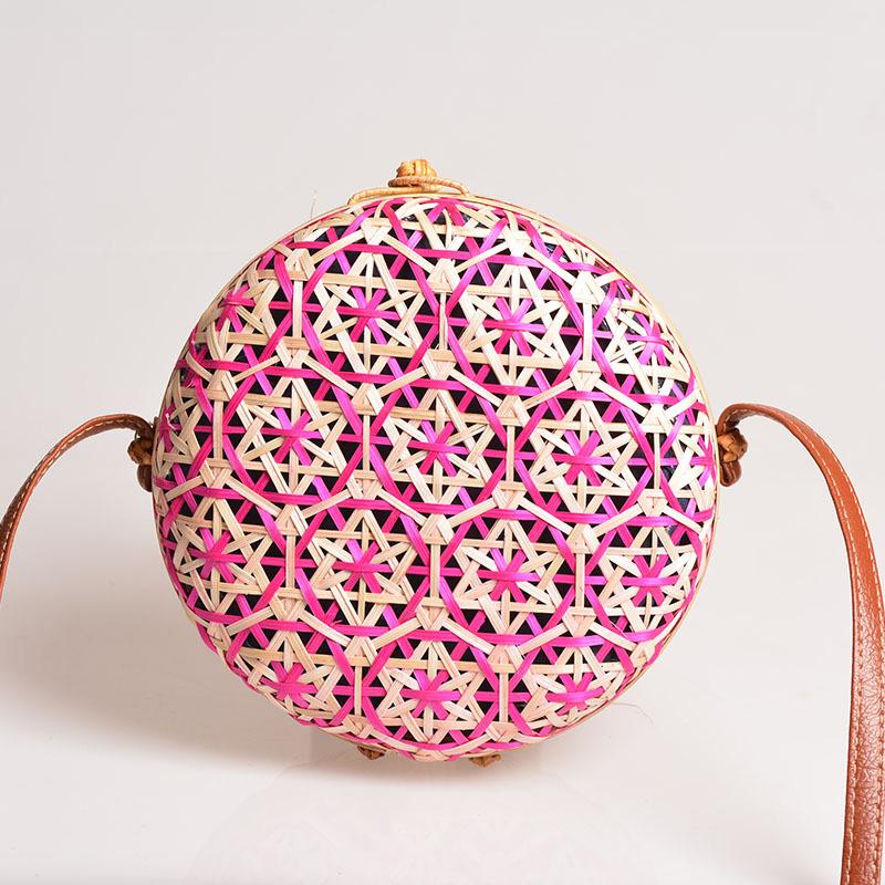 

Round Bamboo Straw Bag Women Crossbody Bags Handmade Bohemian Summer Beach Bag Female Hollow Shoulder Bag Rattan Woven Bali Box