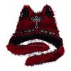 Gothic Dark Style Plush Cat Ear Hat, Punk Rock Warm Winter Hat, Trendy Thermal Headwear for Women