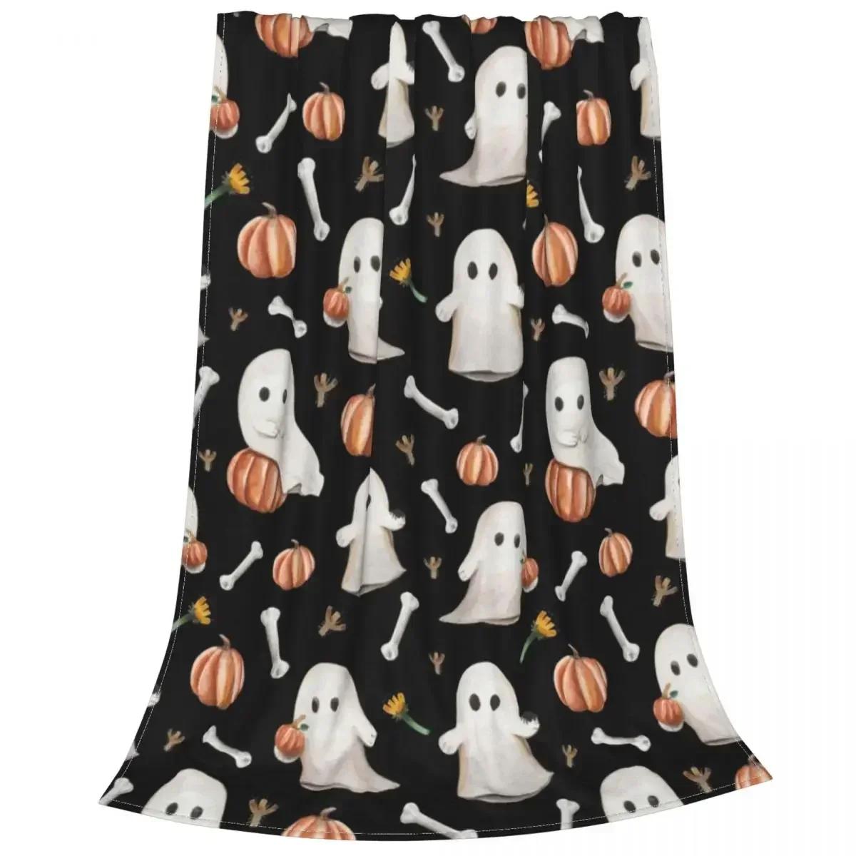 Halloween Ghost Party D Flannel Throw Blanket Pumpkin Skeleton Lightweight Bedspread for Travel and Home 100x150cm