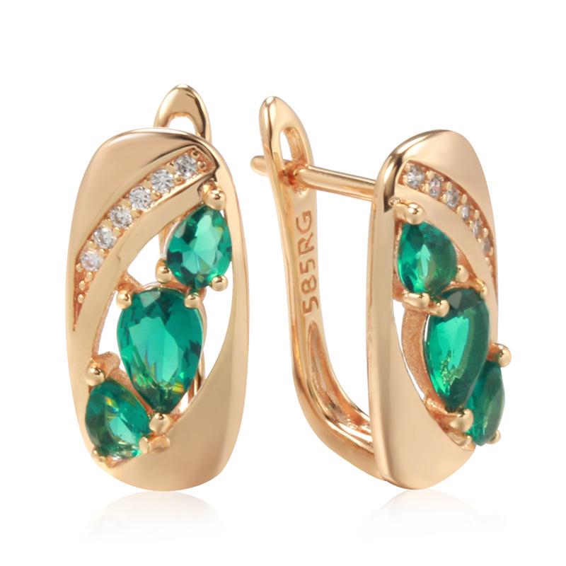Korean Designer Green Zircon Minimalist Geometric Women's Earrings
