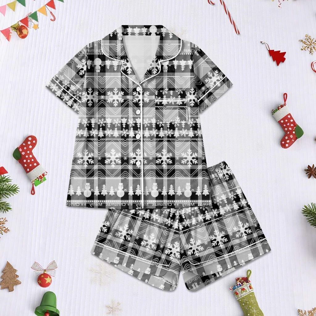 Women's Pajamas Fashion Two-Piece Shirt Shorts Set Soft Holiday Casual Clothing Set