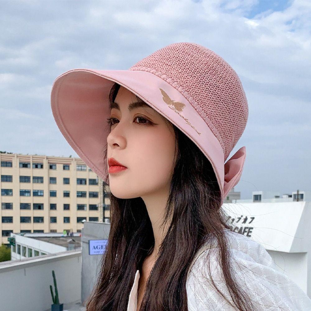 

Sunscreen Women Sun Hats Korean Style Beach Cap Fashion Bow Bucket Hat Outdoor