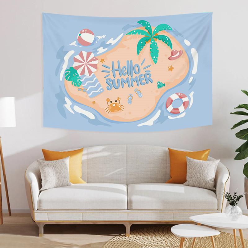 Summer Cartoon Tropical Jungle Monstera Background Printed Polyester Tapestry Wall Hanging Tapestries For Bedroom Dorm Decor