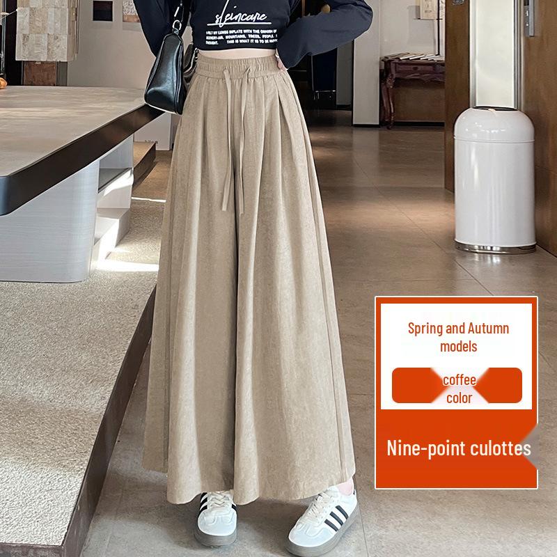 Spring 2025 Plus Size High-Waisted Wide-Leg Acetate Culottes - Slimming, Versatile, and Casual.