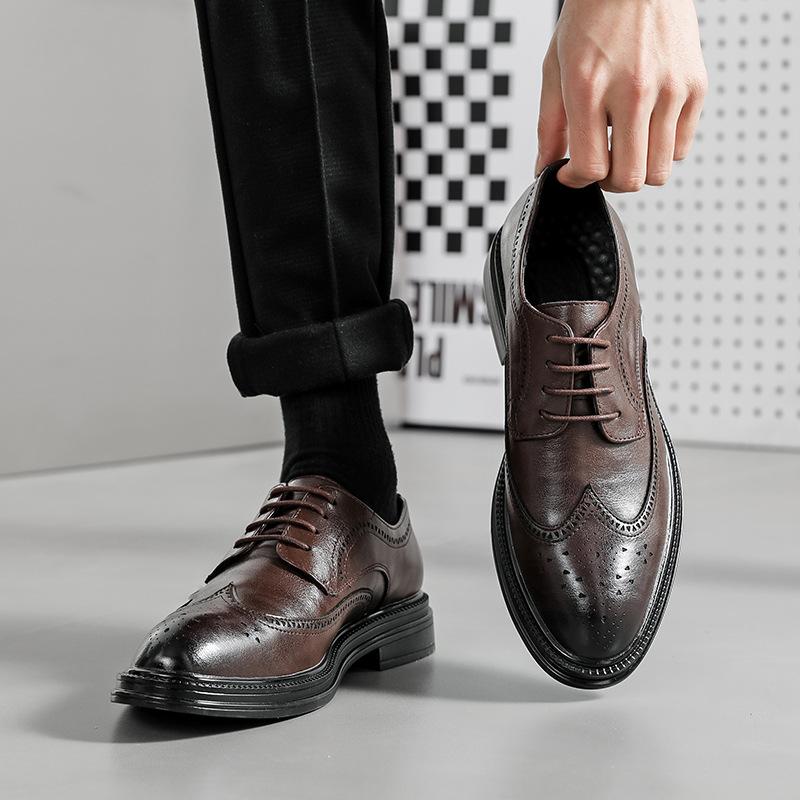 Brock leather shoes men's engraved British style high-end Korean version suit shoes heightening wedding best man shoes 6151-Q