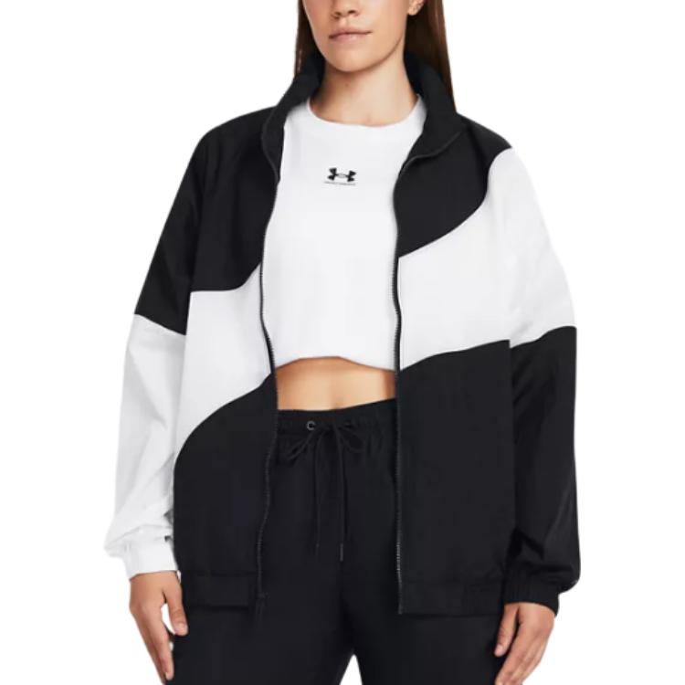 Under Armour Legacy Crinkle Jacket With Loose Lapel And Zipper Women Jacket Black White 1382762-001