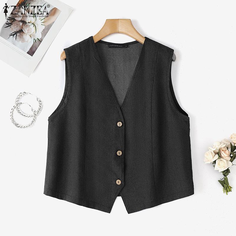 ZANZEA Chalecos Cárdigan de Verano Casuales con Cuello en V para Mujer