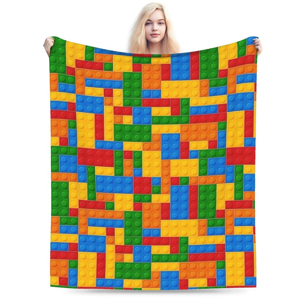 Warm Soft Flannel Blanket for Kids  Travel Throw for Bed Couch Sofa  Childrens Diagonal Design Blanket  Bricks Blocks Pattern Be