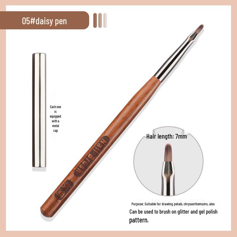 Sandalwood Nail Art Brush Set - Imitation Squirrel Hair with Pen Holder for Liner and Gel Painting