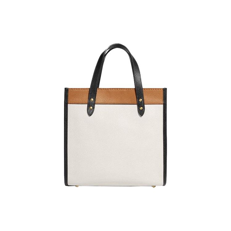 Coach Field 22 Badge Decorated Vertical Leather Tote Bag Women Tote White Brown C3461-B4CAH