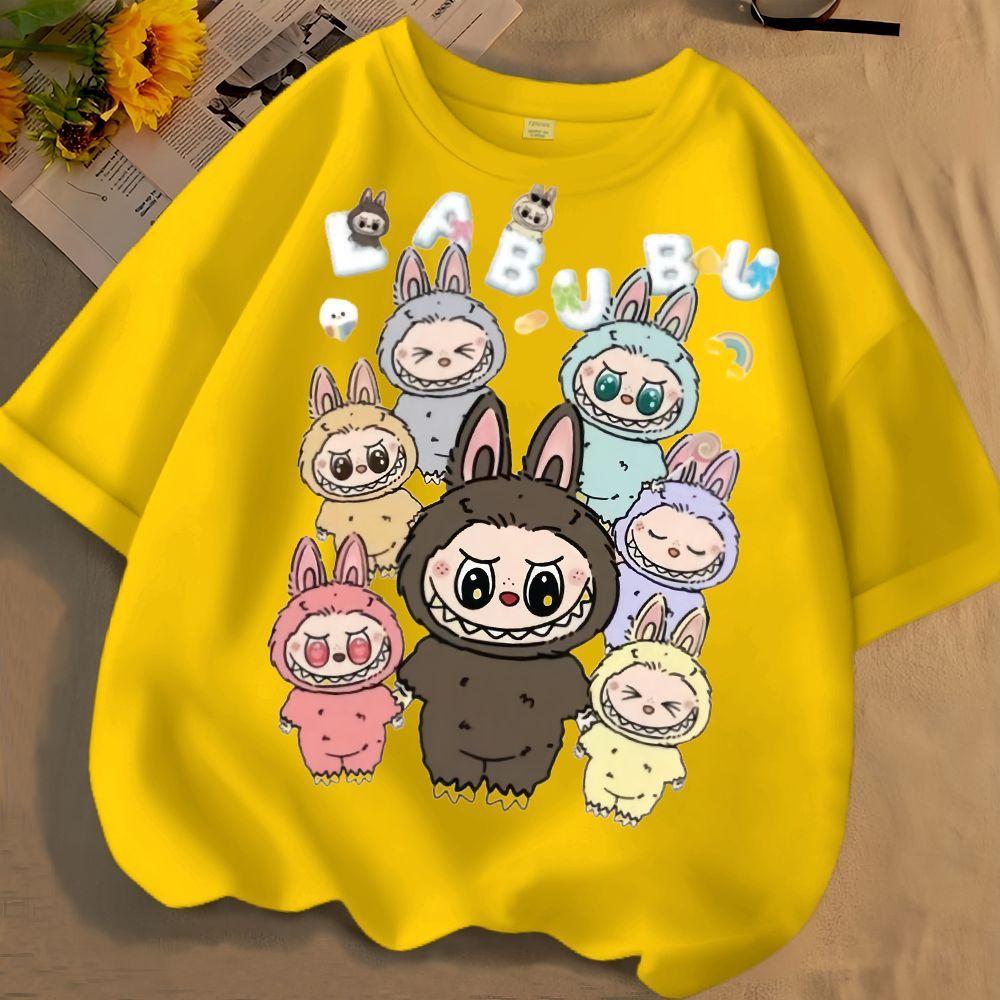 

Смешные детские футболки с 3D-принтом Labubu, смешной топ с коротким рукавом для мальчиков и девочек, детская повседневная трендовая одежда 160