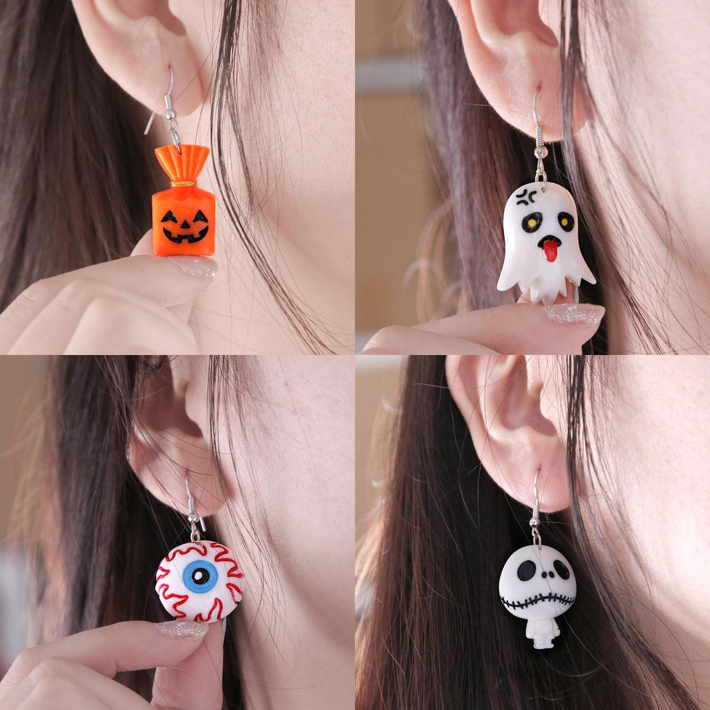 Charming Pumpkin And Bat Dangle Earrings Unique Ear Jewelry For Halloween Festivities