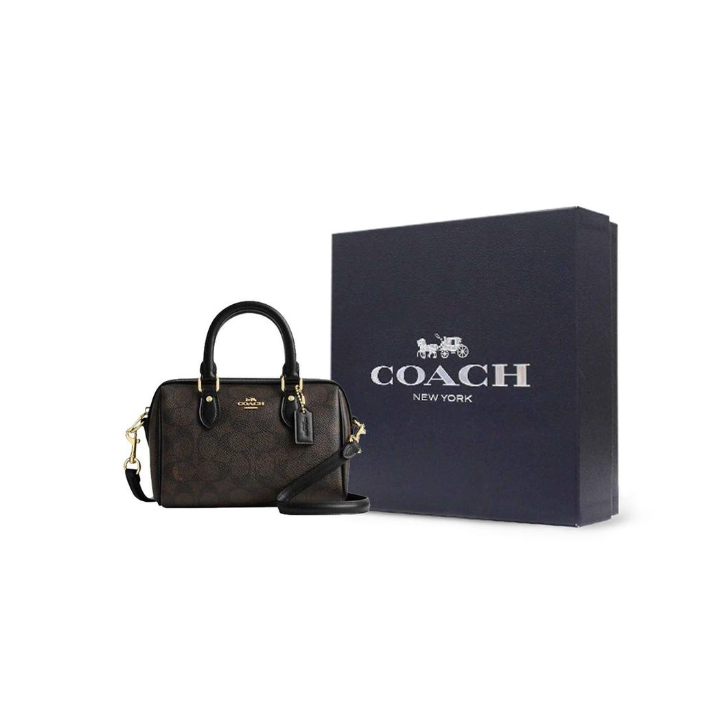 Coach Bolso Bandolera Tote Pequeño Rowan 18 Estampado Clásico de Monogramas Cierre de Cremallera Lona Recubierta para Mujer Marrón CW329-IMXAQ