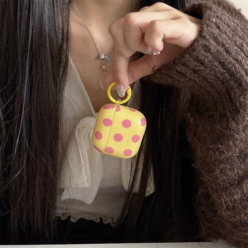 Fashion Simple Big Pink Blue Dots Polka Point Pattern Glossy Earphone Case with Ring Cover for AirPods 1 2 3 4 Pro 2 Pro 3