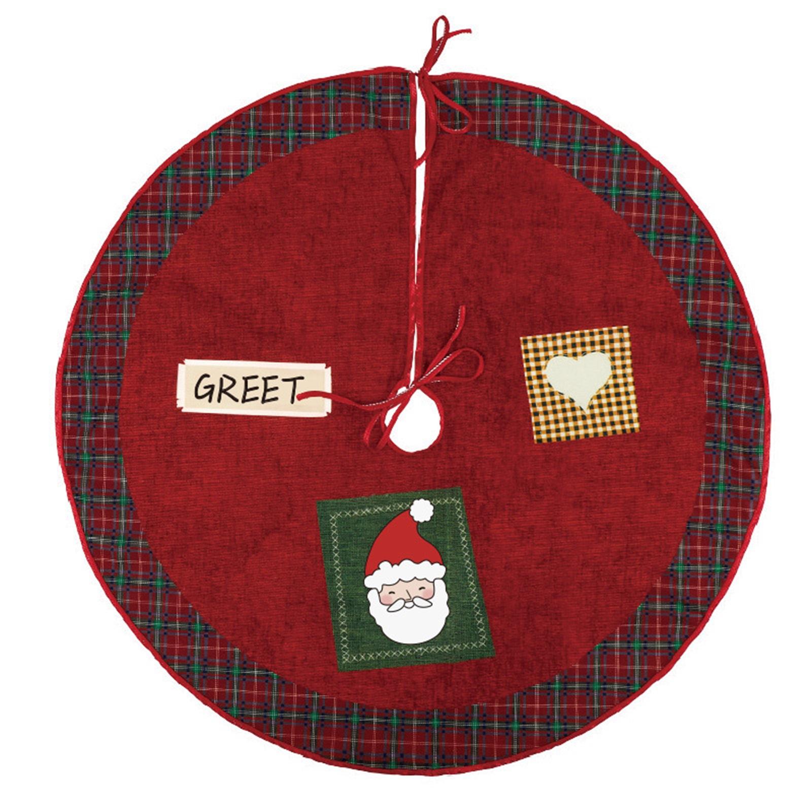 

Red And Green Plaid SantaClausChristmas Tree Skirt, Exquisite Italian- Printed Tree Base Decoration, Christmas Supplies And Ornaments. One Size