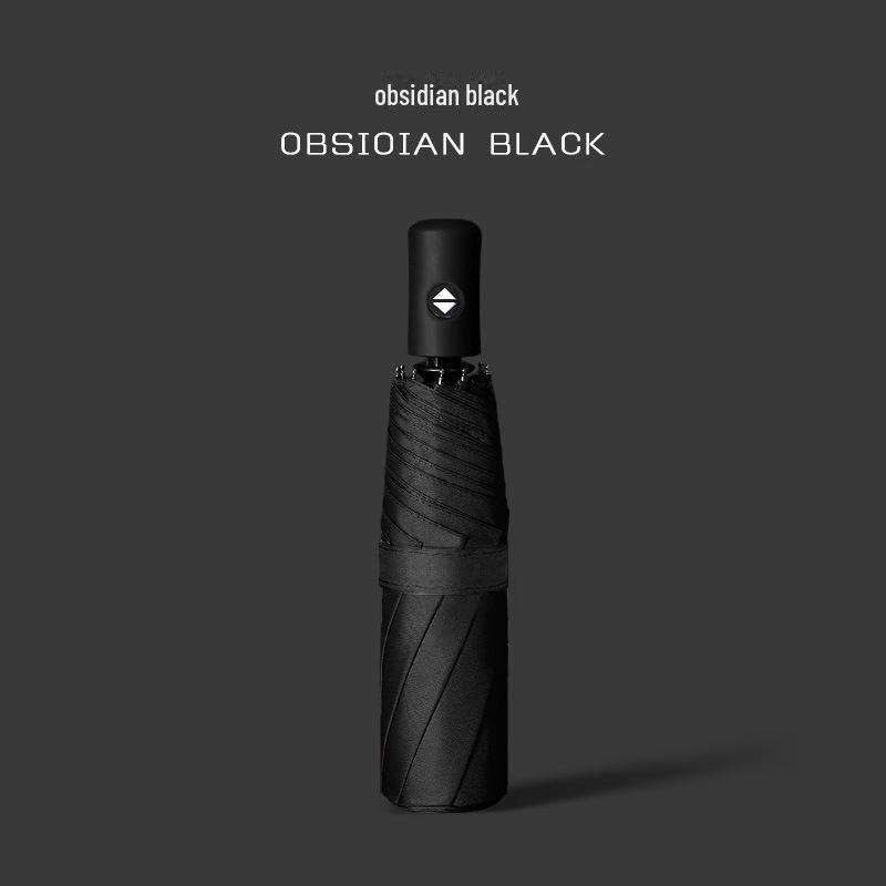 Black 16-Bone Automatic Three-Fold Dual-Purpose Umbrella for Sunny and Rainy Days - Large, Reinforced, Anti-Storm Design.