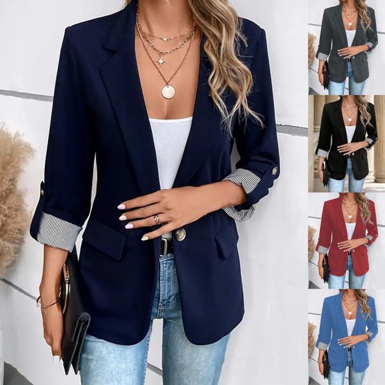 Damen einreihiger Blazer mit Revers und langen Ärmeln