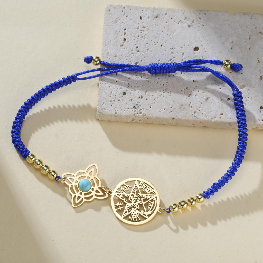Verstellbares Tetragrammaton Pentagramm Armband für Damen Edelstahl Salomonsiegel Amulett mit Türkis Wicca Schmuck Geschenk