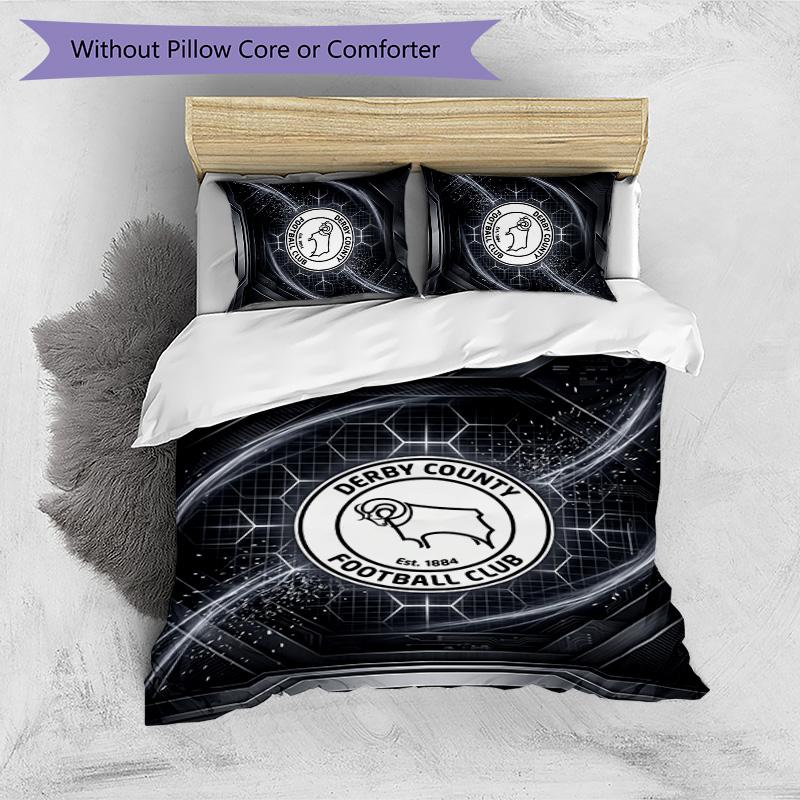 Derby County Football Printed 3 Pieces Bedding Set, Comfortable Skin Friendly Bedroom Duvet Cover Set