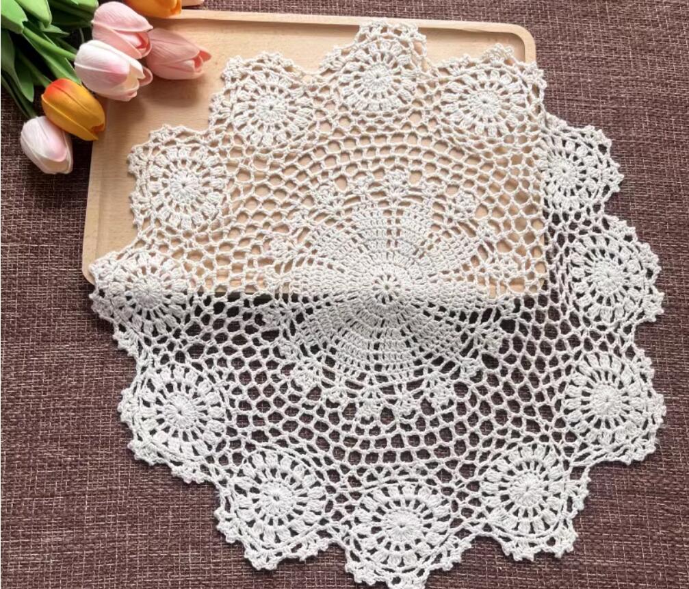 2-delige Verpakking Handgemaakte Haakwerk Kant Onderzetters Partij Ronde Tafelkleedjes Bruiloft Coasters Banklamphoes DIY Accessoires 40CM RD