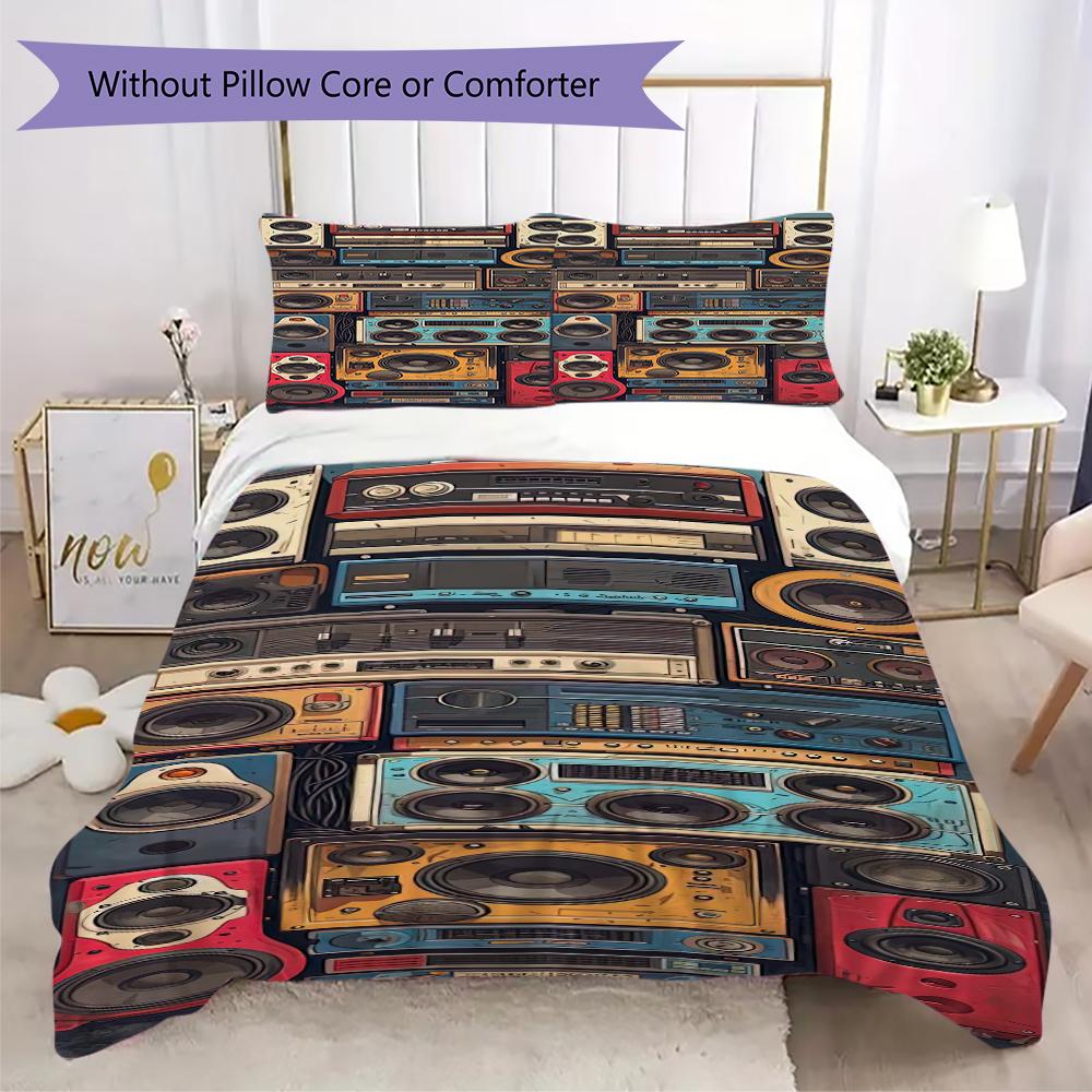 1PC Music Mixtape Theme Bedding Quilt Set Quilt Cover Pillowcase Home Decoration Birthday Gift (1 * Duvet Cover + 2 * Pillowcase, Without core)A6