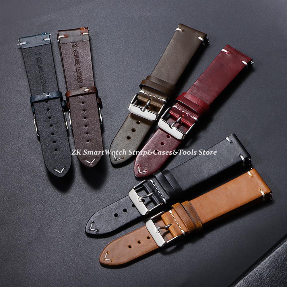 Handmade Retro Oil Wax Genuine Leather Calfskin Strap Quick Release 18mm 19mm 20mm 21mm 22mm 24mm Women Watch Band Accessories