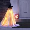 Halloween Goose Outfit Light Up Ghost Porch Goose Clothes for 23 Inch Goose Statue Spooky Ghost Costume with Witch Hat for Outdoor Yard Lawn Decor
