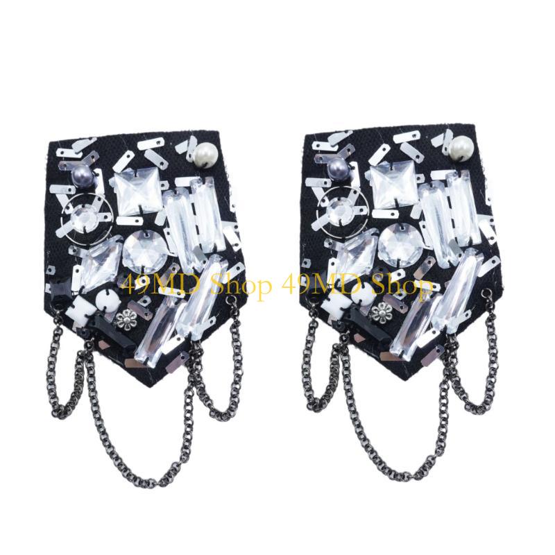 49MD Punk Tassels Shoulder Epaulet Vintage Chain DIY Sewing Decoration Epaulet