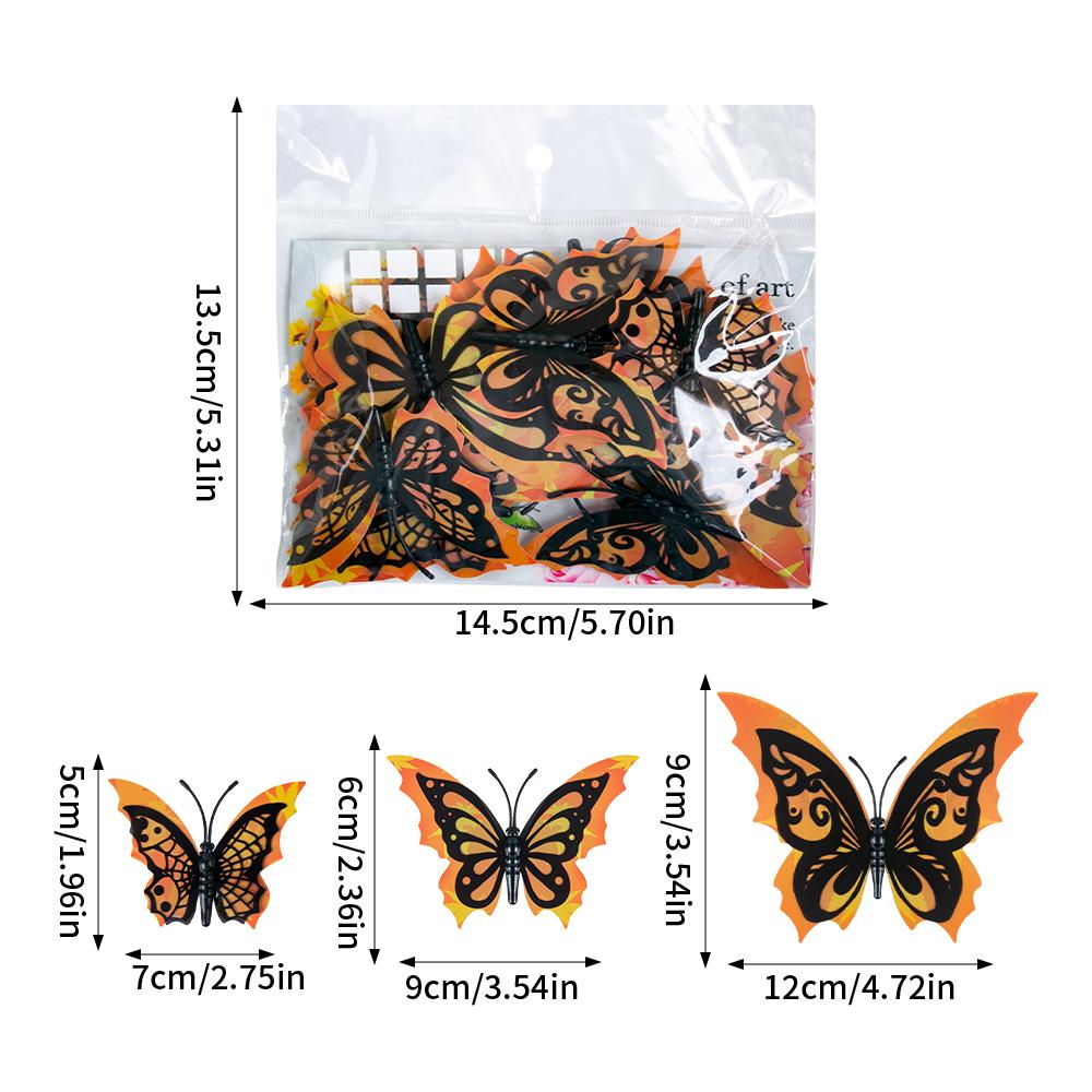 12/24pcs Gothic Black Skull/Butterfly/Bat Stickers DIY Halloween Wall Decoration 3D Butterfly Stickers Wall Decals Home Decor