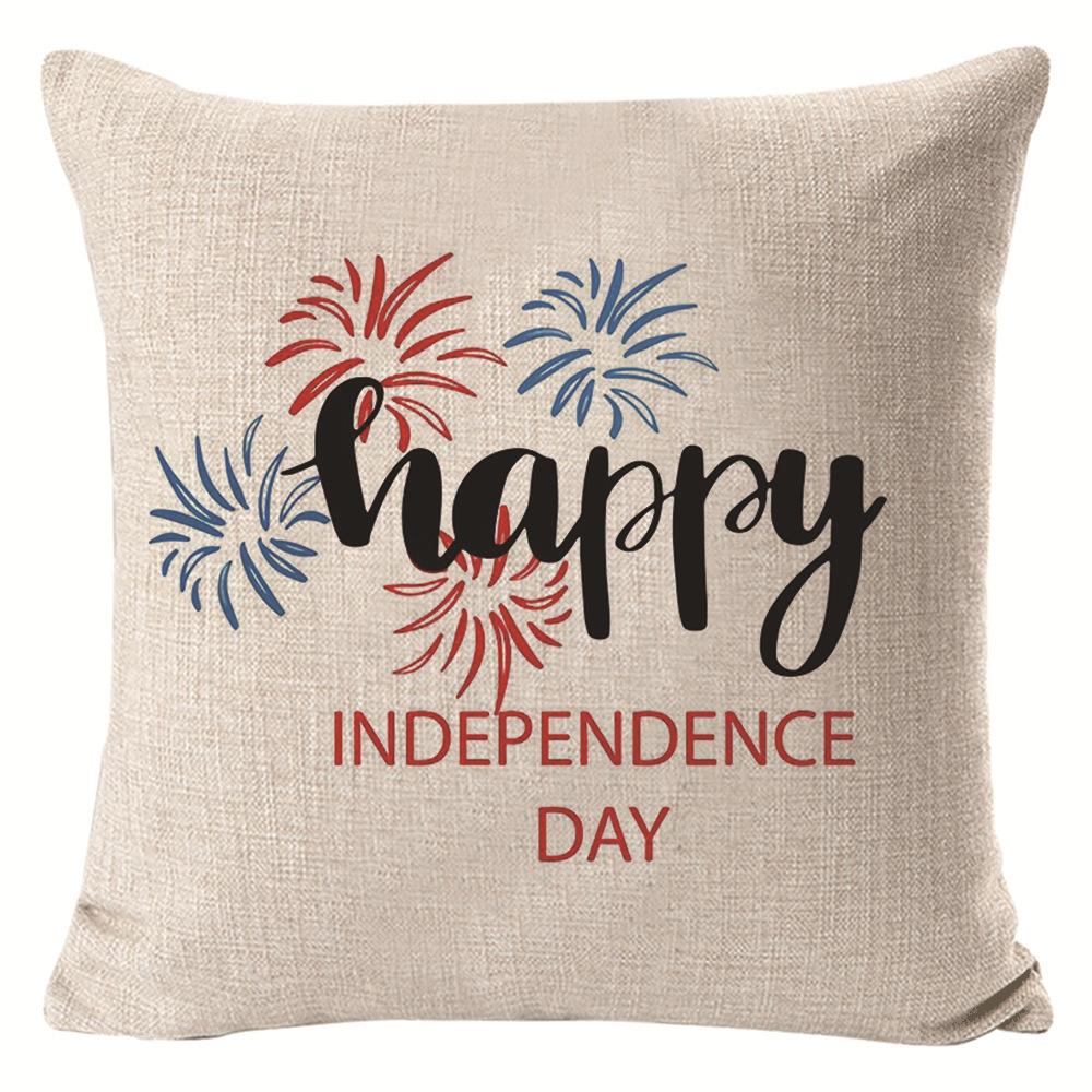 New American Independence Day Pillow Stars and Stripes Cushion Pillow Cover Festive Red and Blue Printed Letters One Piece