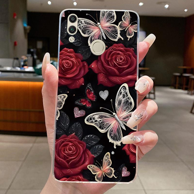 For Huawei Honor 8C Case BKK-LX2 BKK-LX1 BKK-L21 Back Cover Clear Luxury Butterfly Fashion Flowers Soft TPU Silicone Phone Case