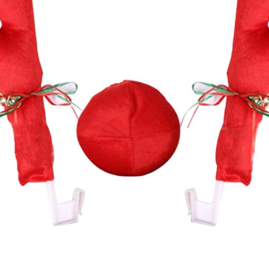 Weihnachts-Autodekoration Rentiergeweih mit roter Nase, Plüschfahrzeug für Saison-Kit Glöckchenband, Festliches Autozubehör Feiertag