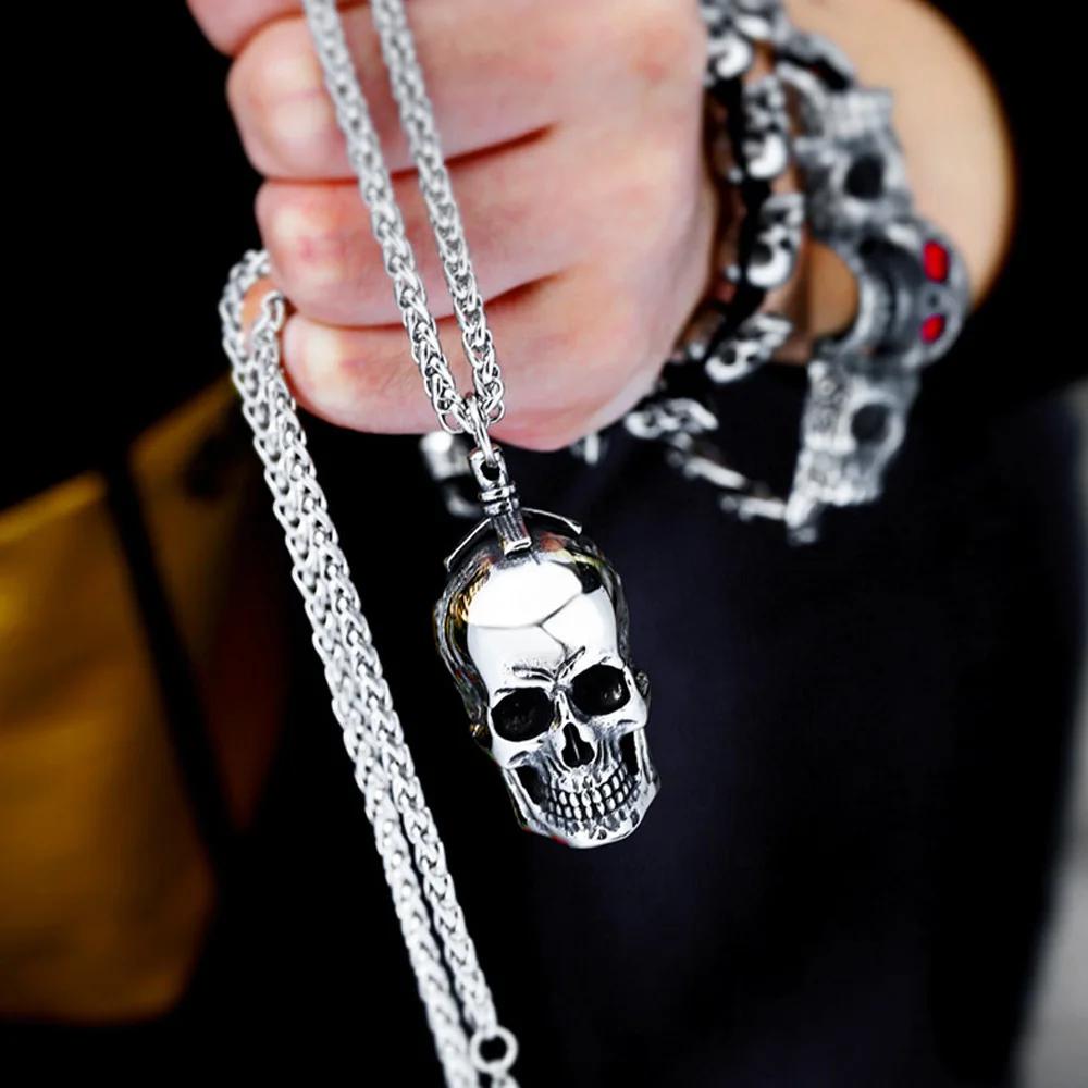 Collana con Pendente Teschio Tridimensionale Gotico da Uomo Domineering Retro Teschio in Acciaio Inossidabile Collana Biker Gioielli Street Hip Hop
