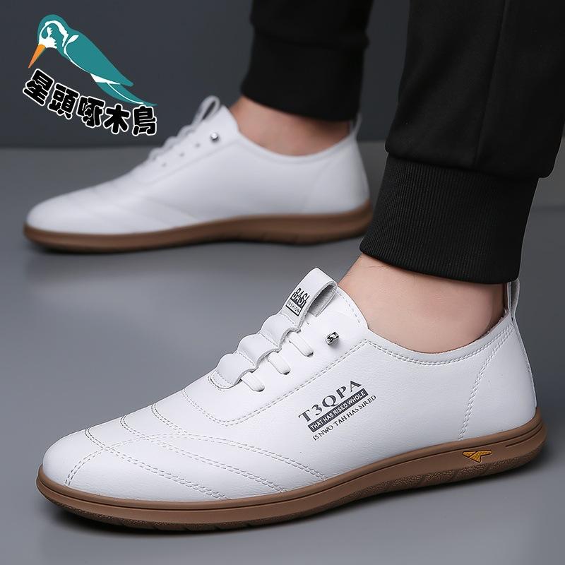 New Round Head Men's Casual Shoes Business Trendy Men's Cow Single Shoes Little White Shoes Leather Shoes Factory Leather Shoes