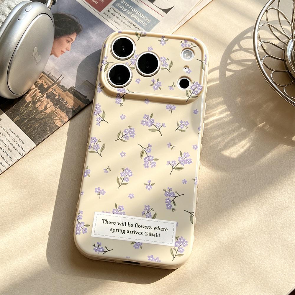 Purple Floral Anti-Drop Protective Case for iPhone 16/17 Pro - New Model for Women