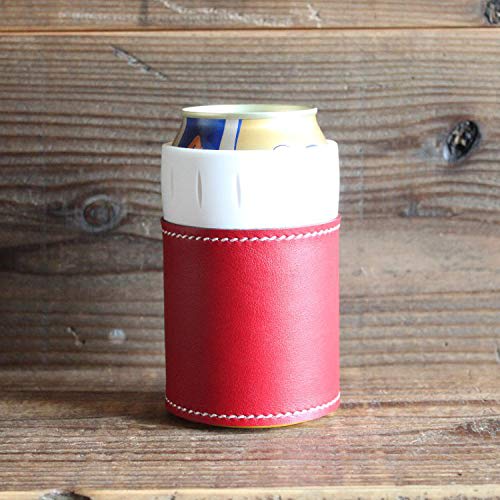 

What will be will be Ice Can Holder Leather Cover 350ml JCB-351 JCB-352 Leather (Red) Stitching (Off-White)