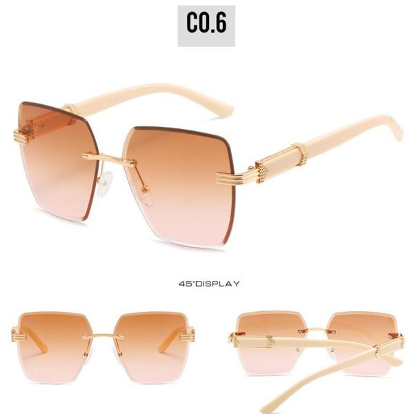Oversized Rimless Sunglasses for Women Geometric Diamond Cutting Gradient Lens UV Protection Fashion Shades Trendy