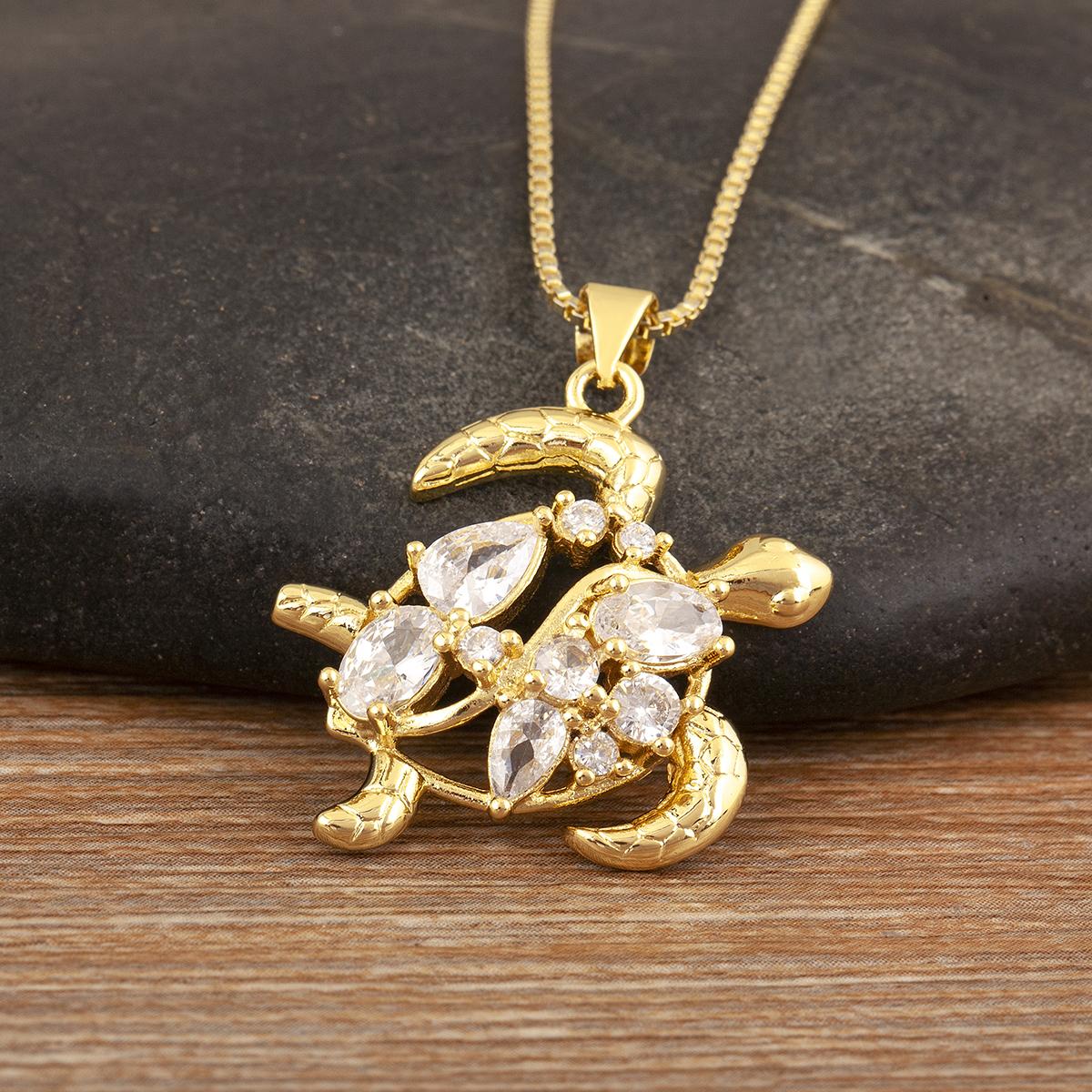 

Nidin Fashion Cute Turtle Shape Shiny Crystal Zircon Pendant Necklace For Women Men Hollow Design Light Luxury Jewel Party Gifts