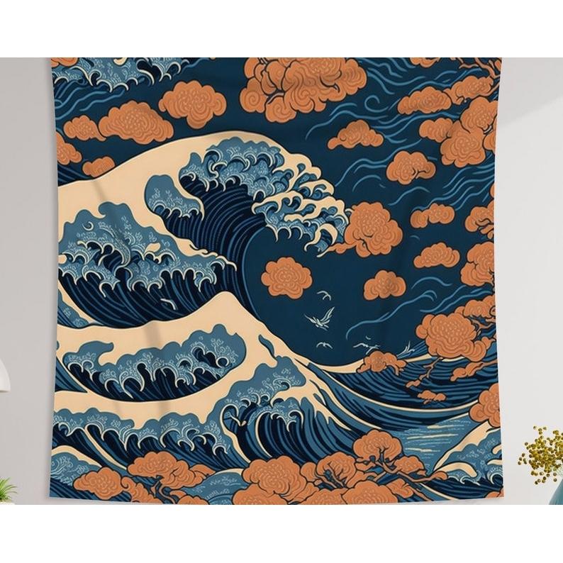 Katsushika Hokusai s The Waves tapestry 75x100 чёрный