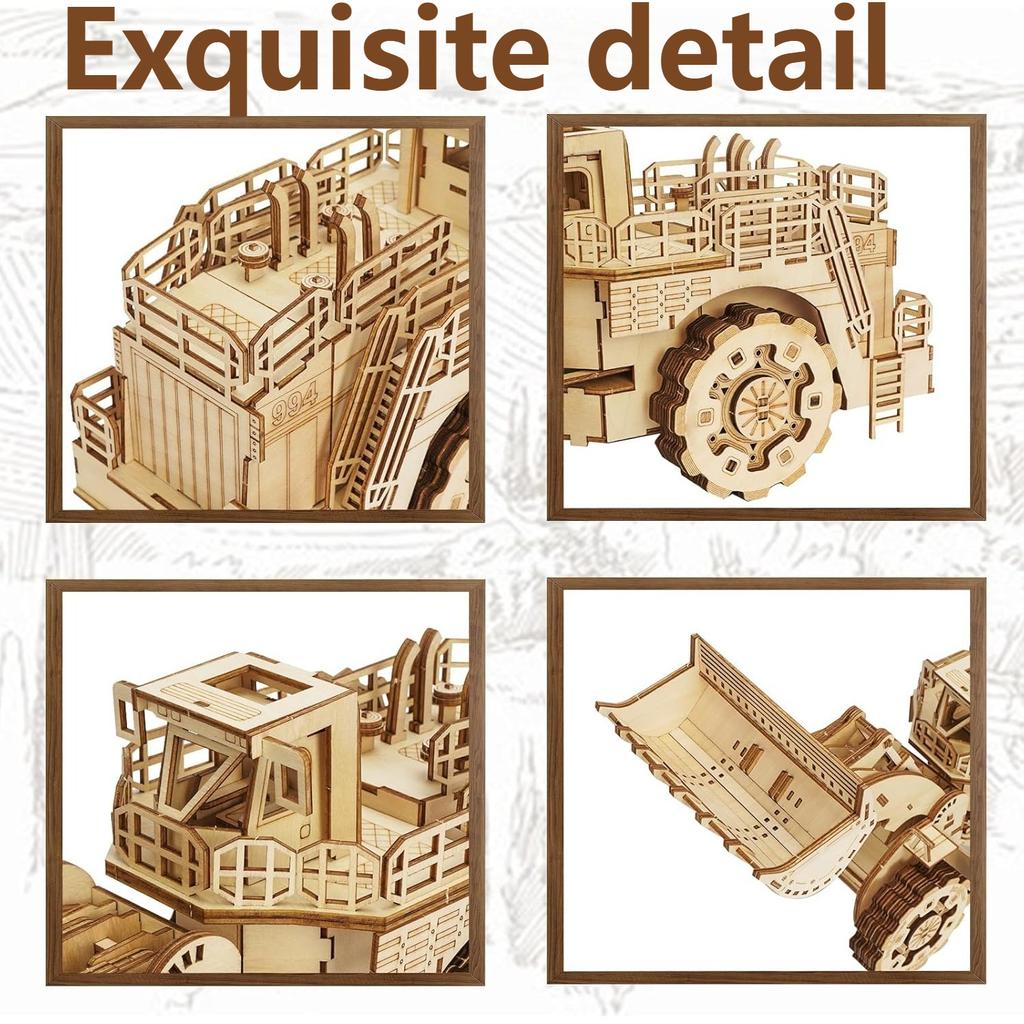 3D Wooden Puzzle for Adults Bulldozer Model Kit Educational STEM Toy Mechanical Engineering DIY Models Gift for Kids Birthday