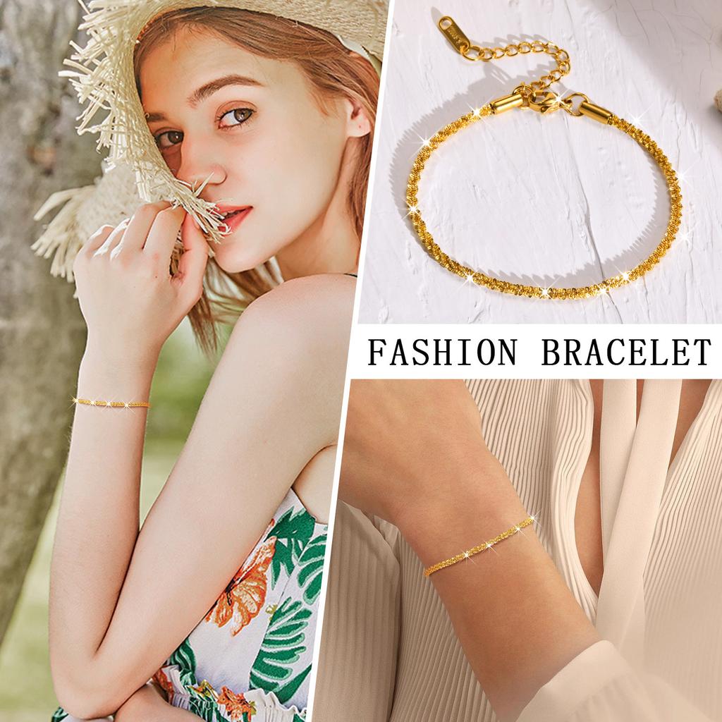 Dainty Link Chain Bracelets for Women Stainless Steel Stacked Bracelet Round Ring Bead Chain Bracelet Jewelry Christmas Gift