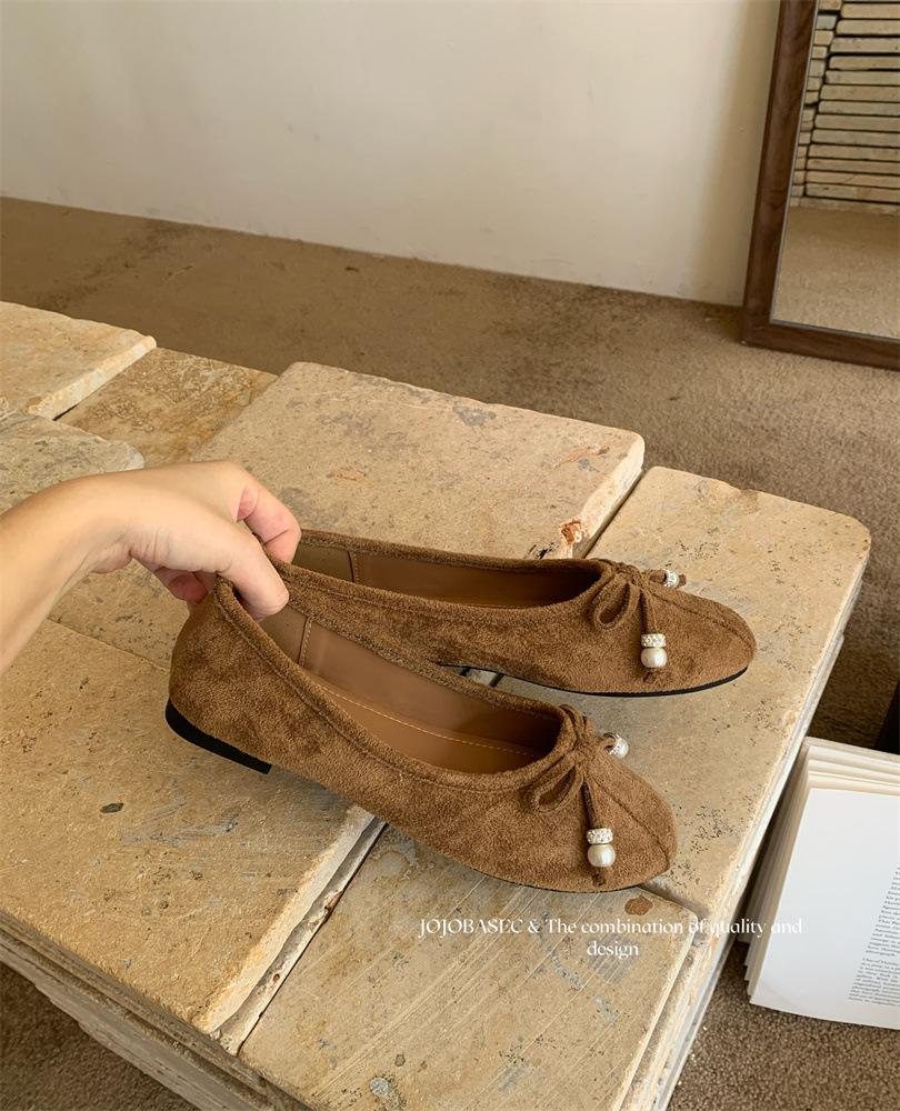 Flat Bottom Shallow Mouth Single Shoes Women's 2025 Spring New Niche Comfortable Square Head Bow Temperament Soft Sole Ballet Shoes