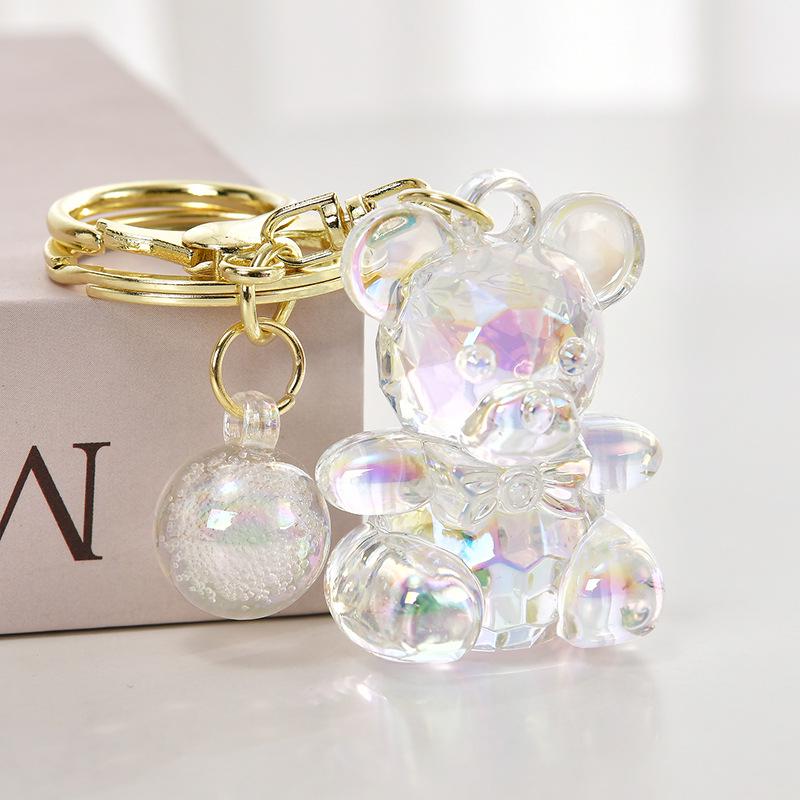 Iridescent Little Bear Keychain with Bow Tie - Acrylic Bag Charm Blind Box