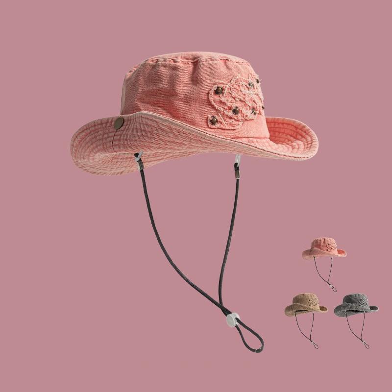 Vintage Street Retro Wash Shade Big Size Embroidered Bucket Hat Women's Camping Basin Hat Western Cowboy Hat