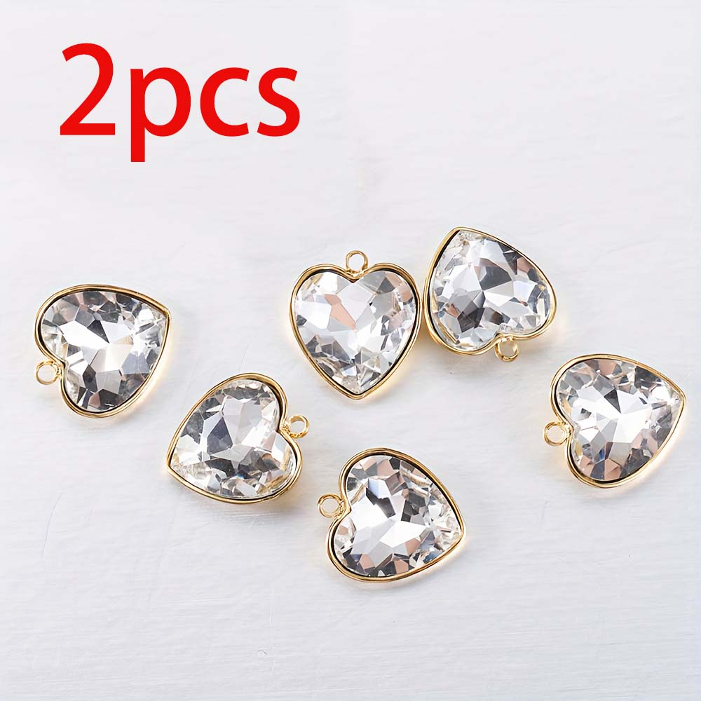 2pcs Gentle Pink Crystal Zircon Bead Stainless Steel Charms Rose Flower Heart Necklace Pendant Women DIY Earring Jewelry Making