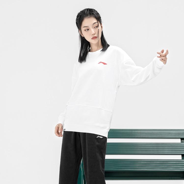 Li Ning Badminton Series Thunder Dragon Print Sports Casual Pullover Sweatshirt Men Sweatshirt White AWDSE89-2