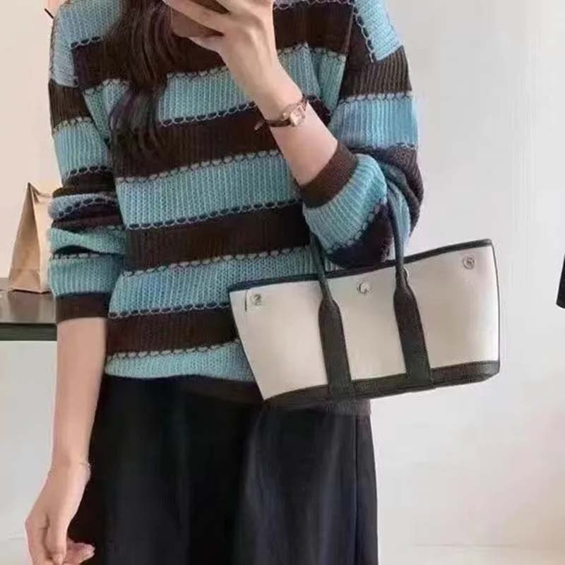 

Полосатый свитер с круглым вырезом, женский пуловер, свободный повседневный стиль, ажурный джемпер, нижняя рубашка, осенне-зимний трикотаж S синий