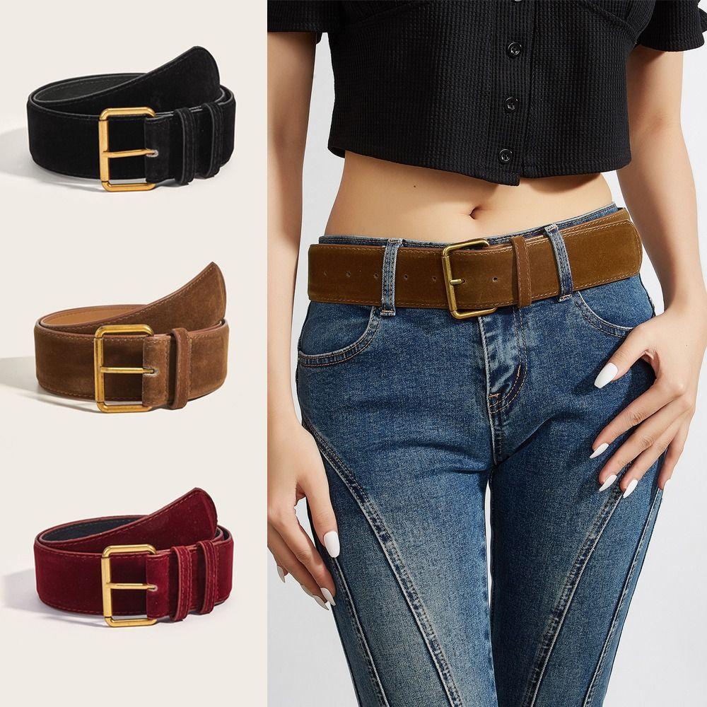 Women Fashion Luxury Design Suede Leather Wide Belt Trendy Casual Pin Buckle Waistband & Versatile Trouser Dress Belts Gifts