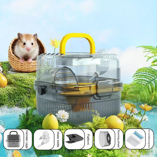 Hamster Cage with Transparent Upper Cover Matte Bottom Design Dual Use Indoor Outdoor Cooling Feature Pet House